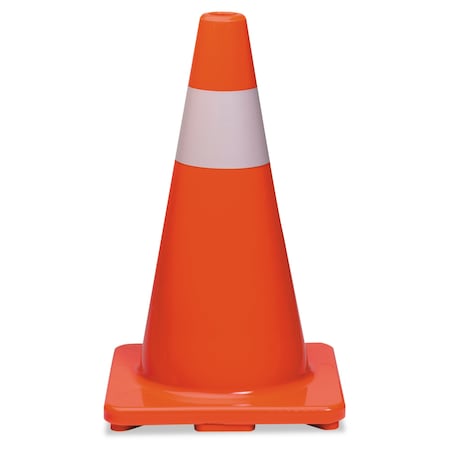 Tatco Traffic Cone, PVC, 18" Height, 2.4 lbs, Orange/Silver 25500